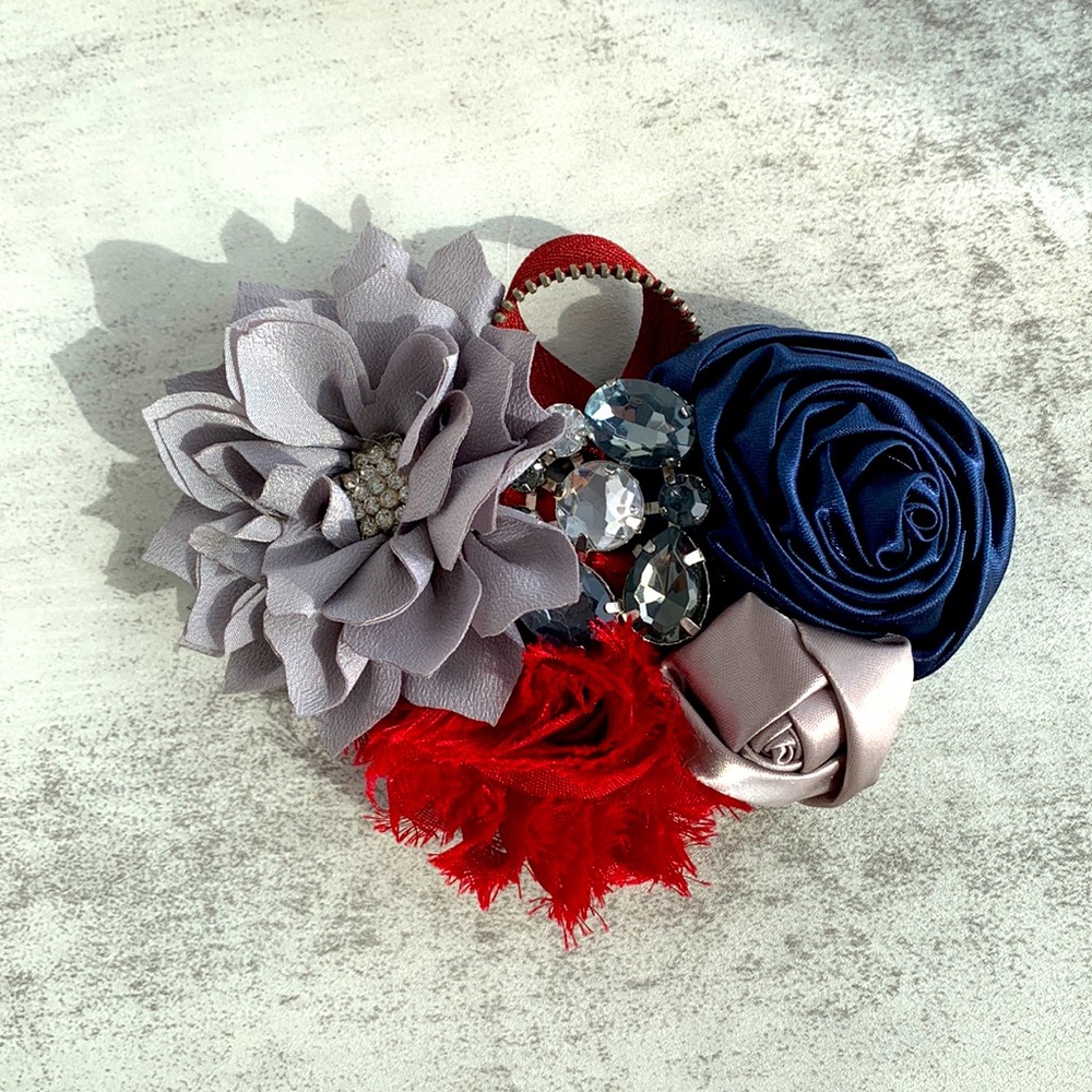 Women Flowers Brooch Rhinstones Fabric